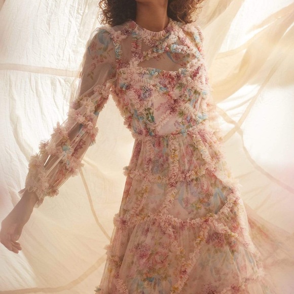 Needle & Thread Floral Diamond Ruffle Gown - Picture 8 of 8